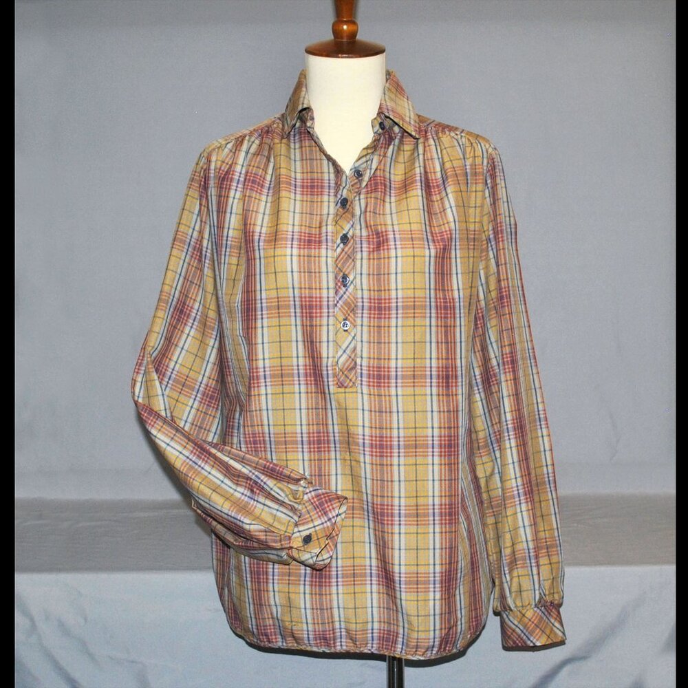 Vintage Gailord Blouse Size Large Retro Plaid Long Sleeve Top